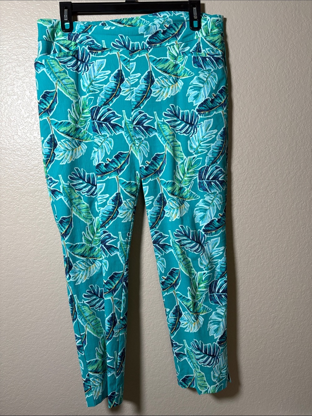 Chico's Teal Tropical Leaf Straight Leg Pants